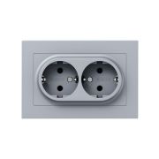 Розетка 2-м СП Эпика 16А с заземл. без защ. шторок с рамкой механизм алюм. EKF UP1-SOA-210